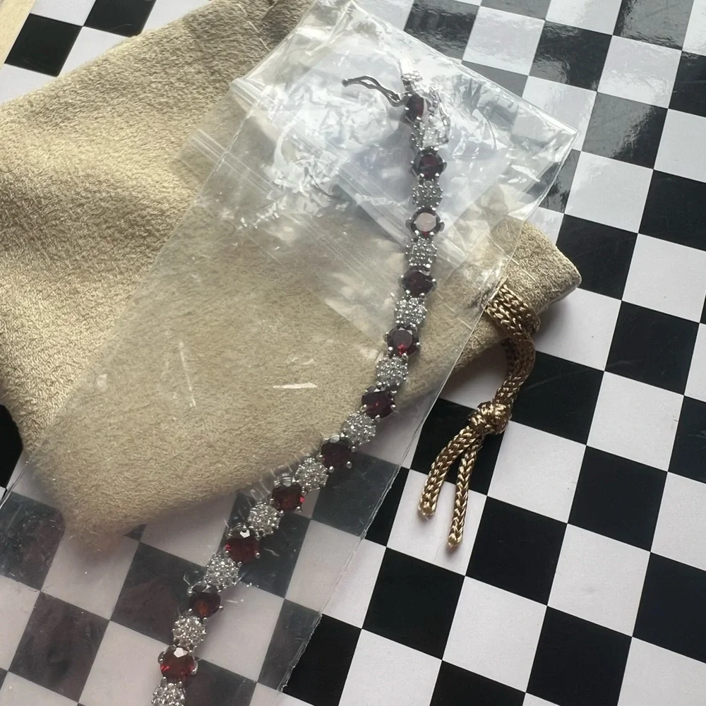 Red Garnet ♥️ Rhodium over Sterling Silver 🩶 Bracelet - Picture 13 of 15
